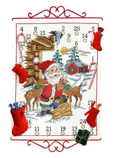 Weihnachtsmann mit Geschenken - Adventskalender zum Sticken