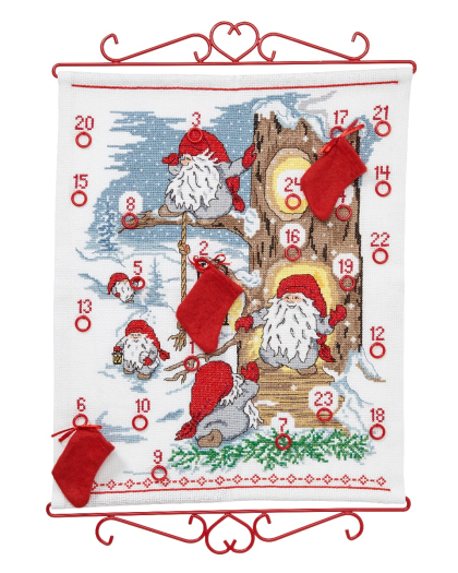 Wichtel im Baum - Adventskalender zum Sticken