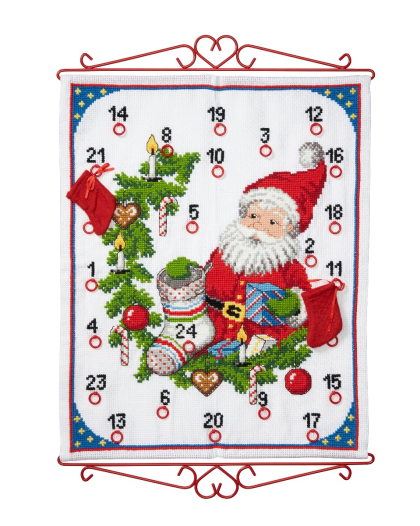 Weihnachtsmann und Weihnachtssocke - Adventskalender zum Sticken