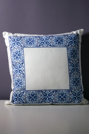 Blaues Muster - Stick-Set für Kissenbezug