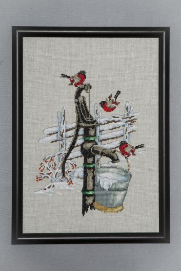 Winterlandschaft mit Dompfaffen - Stickbild