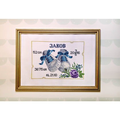 Kinderschuhe (blaue Farben) - Stickbild zur Geburt