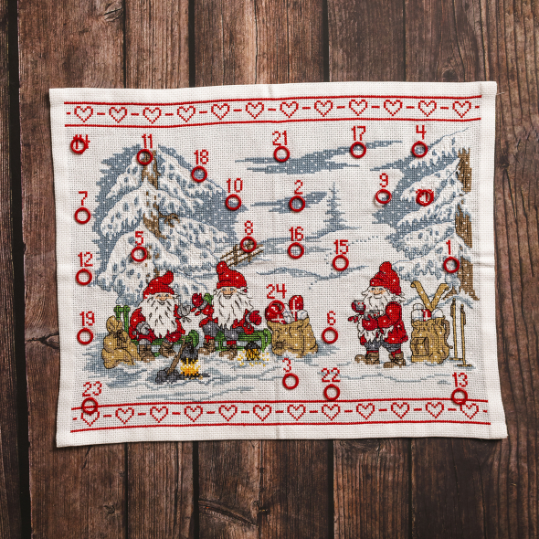 Wichtel auf einem Ausflug - Adventskalender zum Sticken