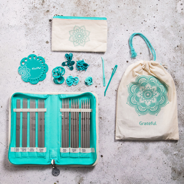 Mindful Grateful - Sockenstricknadelset (15 cm) mit Zubehör
