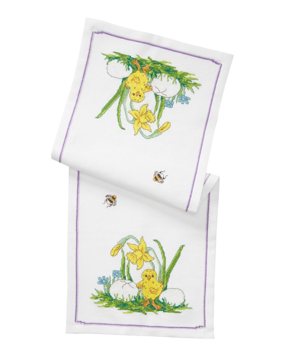 Kücken und Osterglocke - Tischläufer